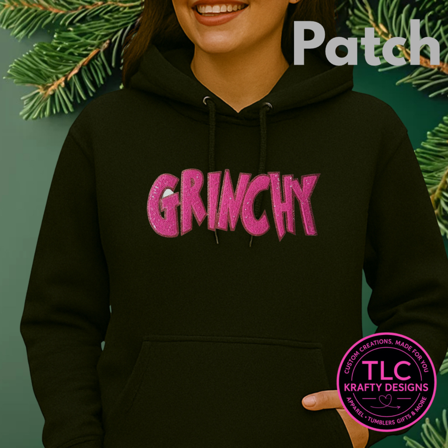 Green Grinchy Sequin Patch - Festive Iron-On / Sew-On Holiday Applique CK