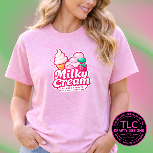 Milky Cream Ice Cream Shop T-Shirt or Sweatshirt – Custom Ice Cream Vendor Staff Apparel