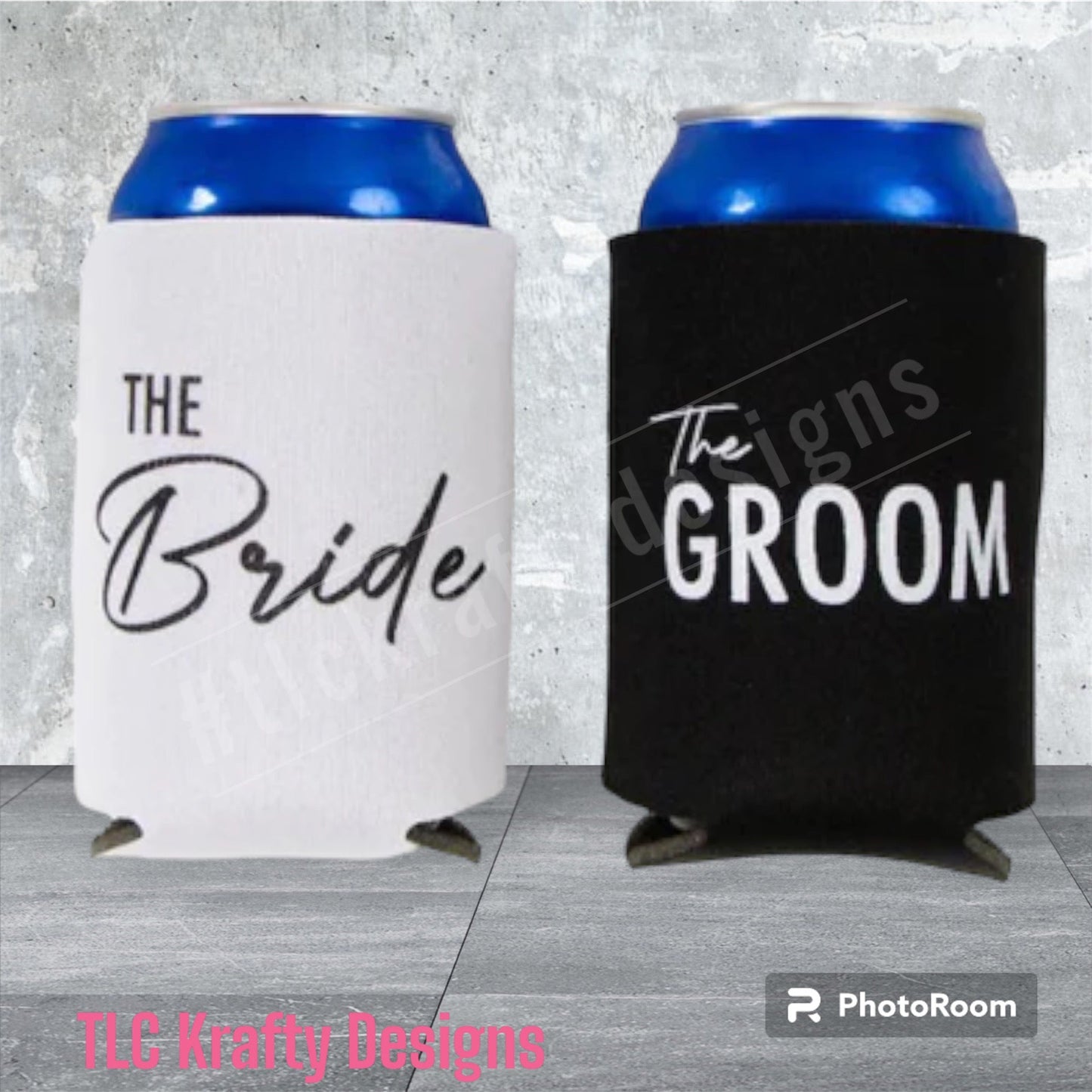 Personalized STANDARD Bride or Groom Koozie Can holder for Social events, gatherings, Weddings, bachelorette, bachelor and Birthday parties