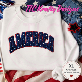 America Chenille XL Patch, Patriotic Varsity Patch, Red White Blue Star Patch, Iron On Patch for Sweatshirts Hoodies Jackets