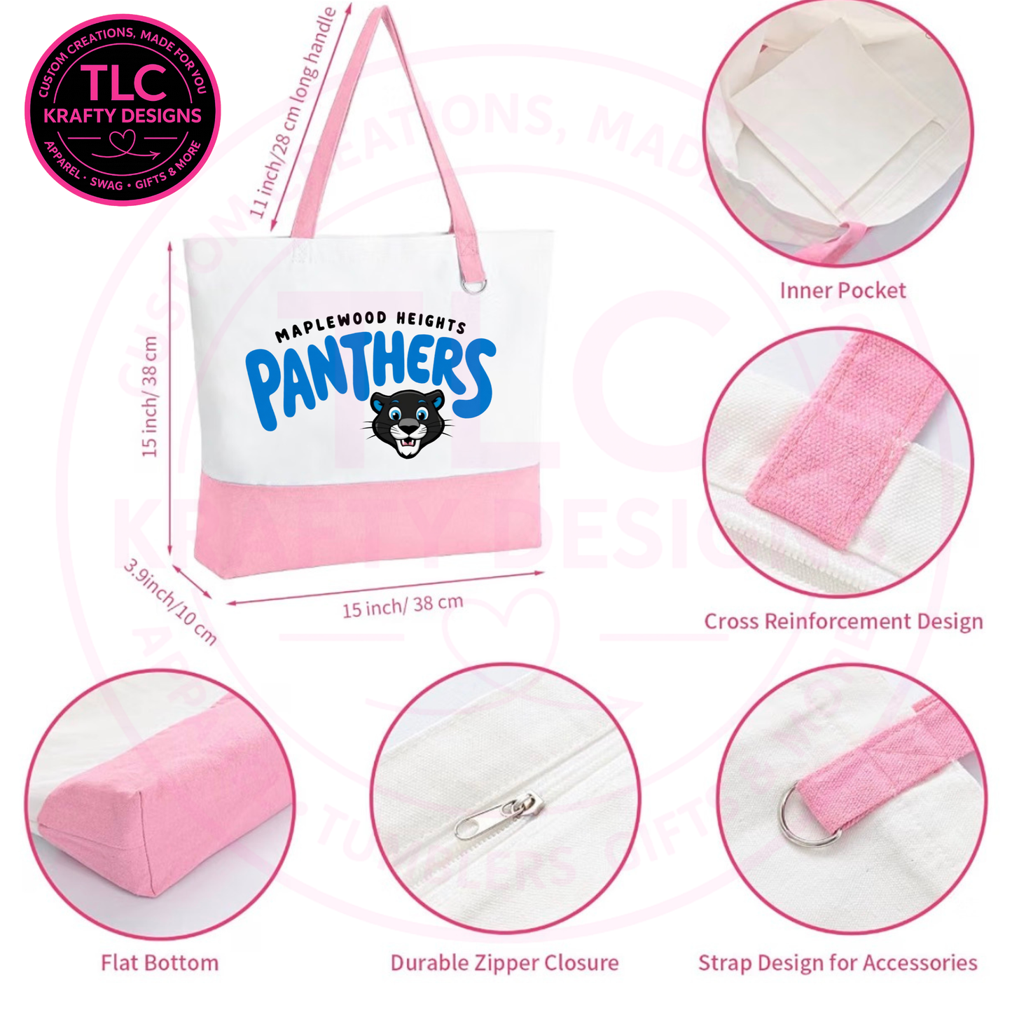 Maplewood Heights Panthers Zippered Canvas Tote Bag – School Spirit Bag