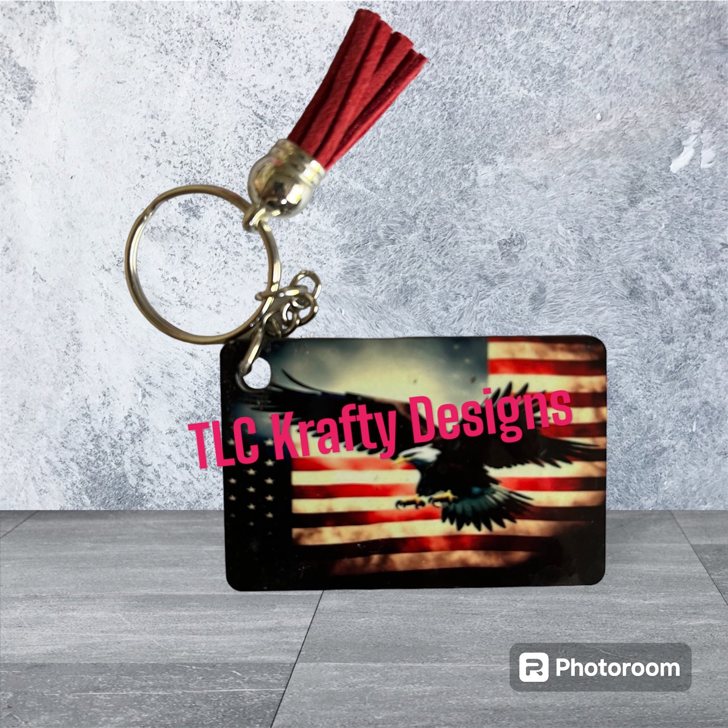 Patriotic American Flag with Majestic Eagle Keychain with Tassel