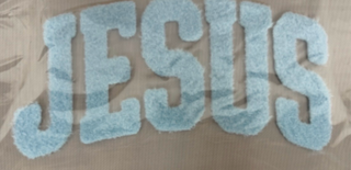 JESUS blue Fuzzy Patch – Soft Chenille Heat Press or Iron-On Patch | Faith Patch | Christian Appliqué for Sweatshirts Jackets