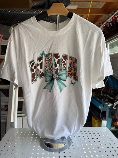 Mama Graphic Tee – Western Cowprint & Turquoise Bow Design 🐄💎🎀