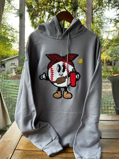 Baseball Chenille Patch Hoodie – Fun Glitter Bow Baseball Sweatshirt