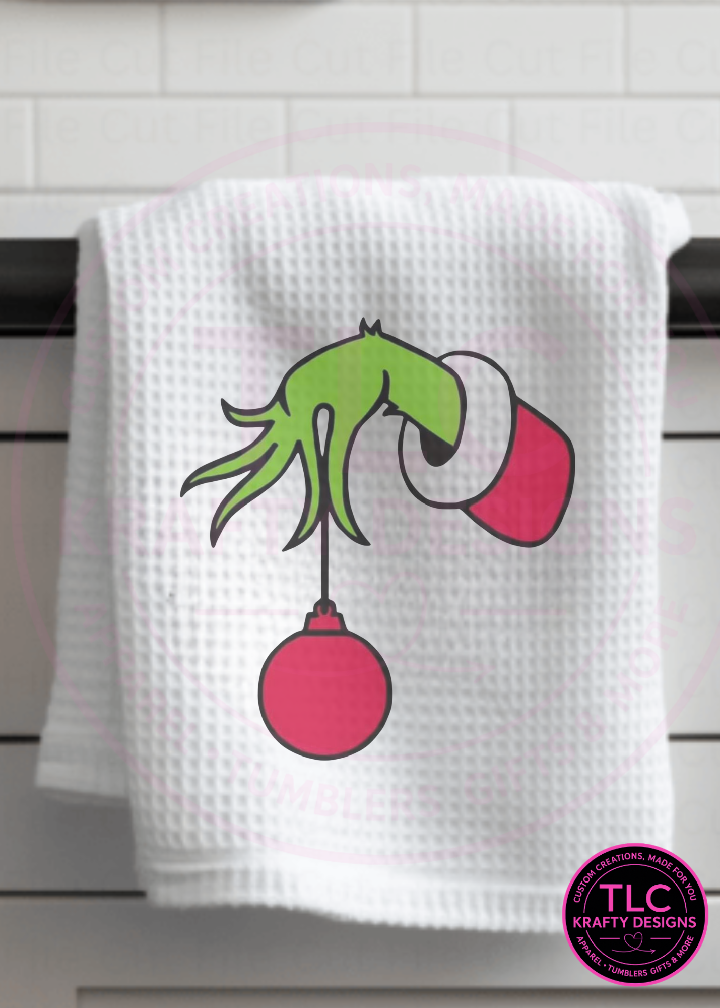 Grinch Hand with Ornament Towel – Fun Christmas Kitchen Décor 🎄✨