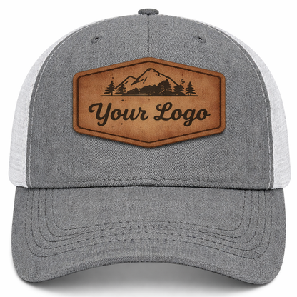 Custom Leatherette Patch Trucker Hats – Engraved Logo Hats for Business, Teams & Events