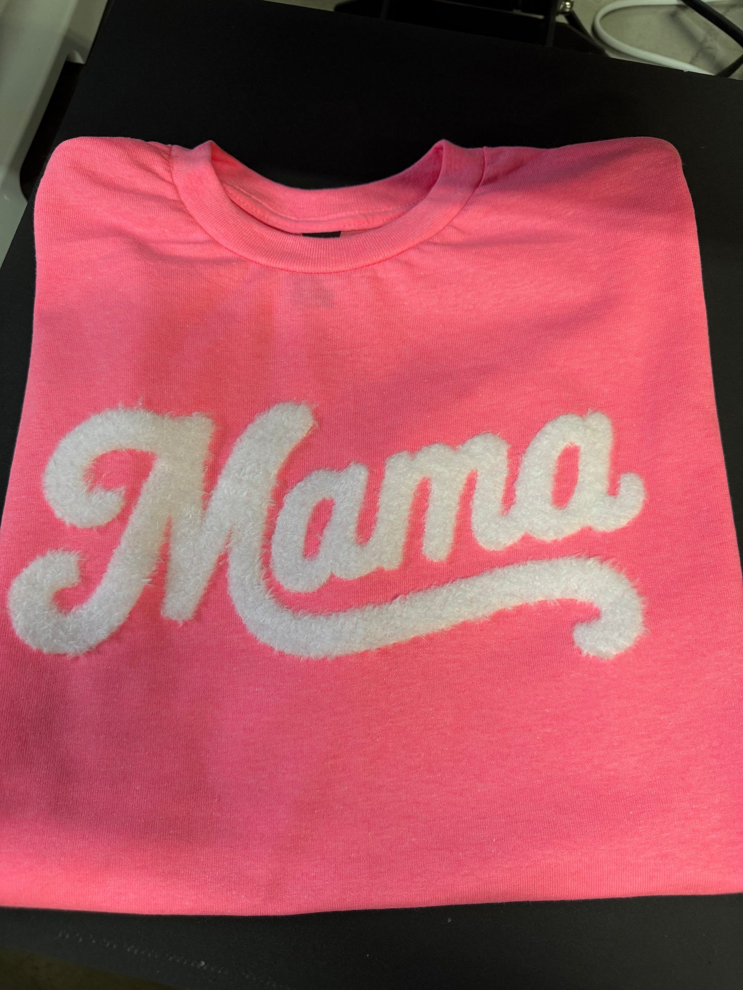 XL MAMA White Fuzzy Chenille Patch T-Shirt - Ready To Ship