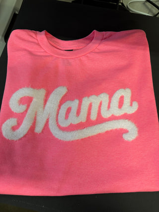 XL MAMA White Fuzzy Chenille Patch - Mom Life Heat Press/ Iron-On Appliqué