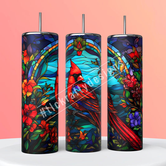 Captivating Sublimation 20oz. Skinny tumbler adorned with a stained-glass colored red cardina
