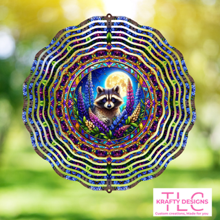 Raccoon & Wildflowers Wind Spinner – 10” Double-Sided Aluminum Nature Decor
