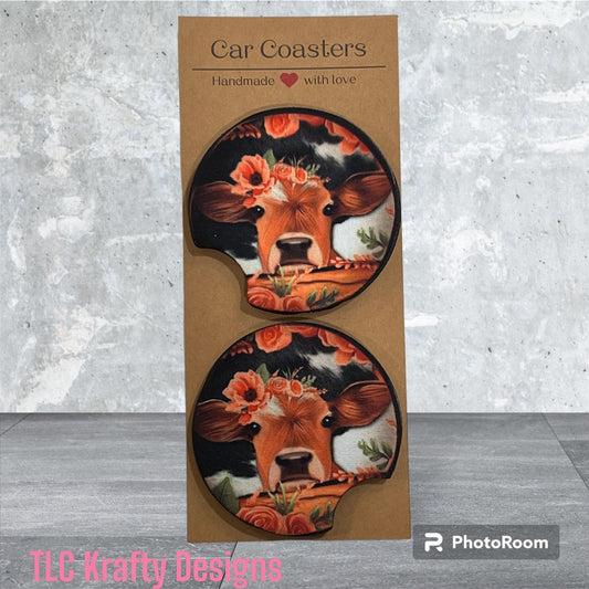 Field Cow with flowers Sublimation 2.75" Car Coasters
