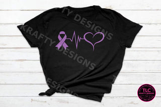 Purple ribbon heartbeat awareness tee on black