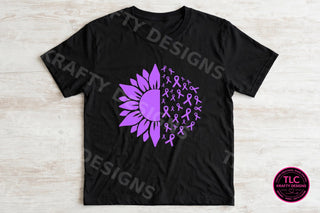 Purple sunflower awareness ribbons tee on black