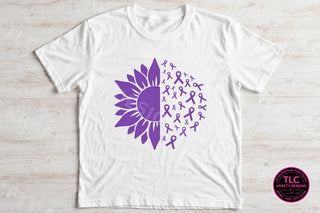 Purple sunflower awareness ribbons tee on white