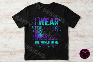 I wear teal and purple suicide prevention awareness tee on black