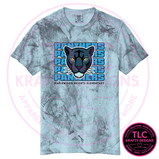 Maplewood Heights Panthers Stacked design on Comfort Colors Color Blast tee in Ocean