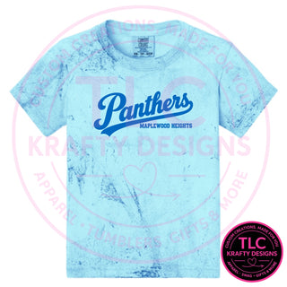 Maplewood Heights Panthers Script design on Comfort Colors Color Blast tee in Fiji Blue