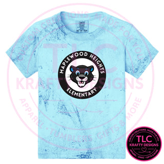 Maplewood Heights Panthers Badge design on Comfort Colors Color Blast tee in Fiji Blue