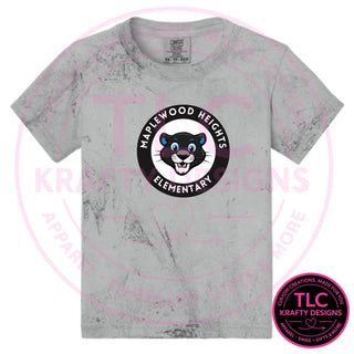 Maplewood Heights Panthers Badge design on Comfort Colors Color Blast tee in Smoke