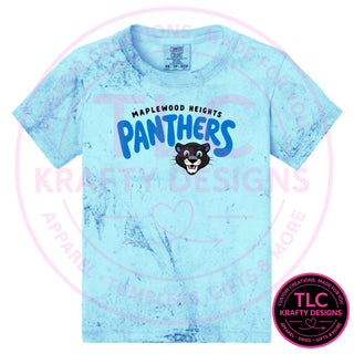Maplewood Heights Panthers Bubble design on Comfort Colors Color Blast tee in Fiji Blue