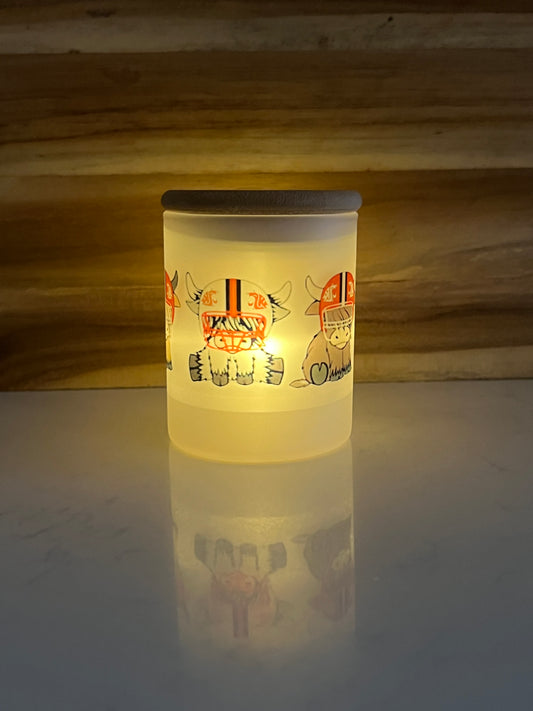 Football-Themed Highland Cow 9oz Candle/Trinket Holder