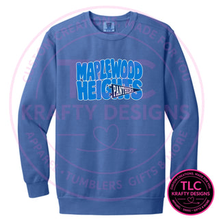 Maplewood Heights Panthers Pennant design on Comfort Colors Ring Spun crewneck sweatshirt in Flo Blue