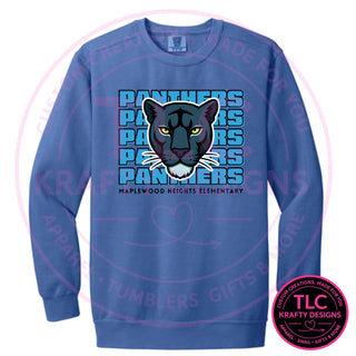 Maplewood Heights Panthers Stacked design on Comfort Colors Ring Spun crewneck sweatshirt in Flo Blue