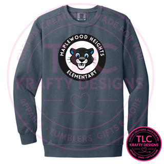 Maplewood Heights Panthers Badge design on Comfort Colors Ring Spun crewneck sweatshirt in Denim