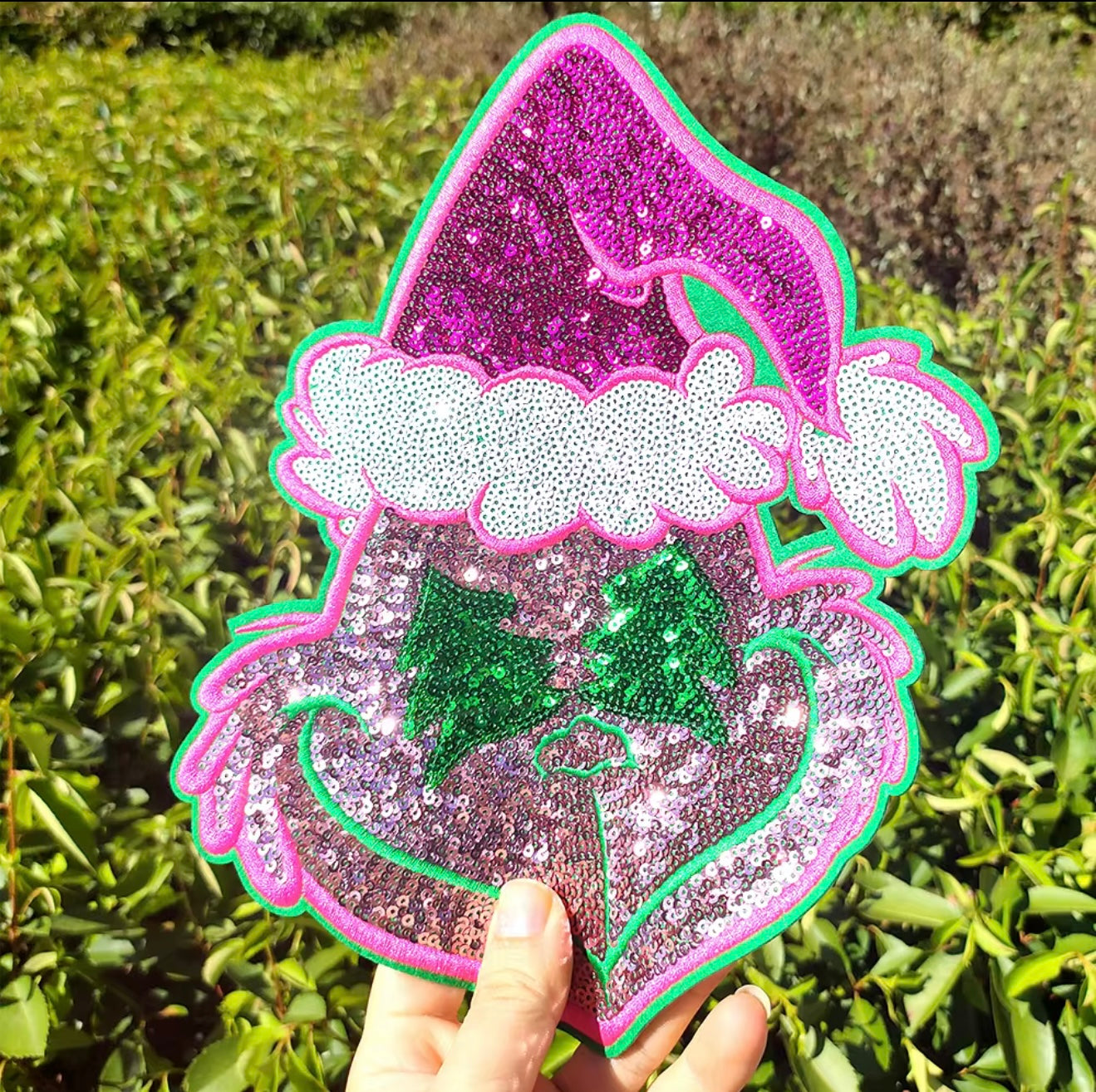 XL Sparkle Monster Chenille Patch – Sequin Christmas Appliqué Iron-On / Sew-On