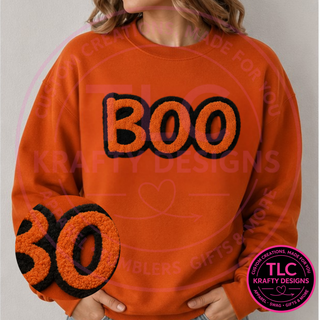 BOO Fuzzy Iron-On Patch, Large Halloween Patch, Oversized Halloween Applique, Heat Press Patch for Sweatshirts & Jackets