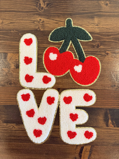 XL Love Cherries Chenille Patch – Valentine Iron-On / Sew-On Applique CK