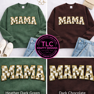 MAMA Buffalo Olive Plaid Patch Sweatshirt | Crewneck or Hoodie