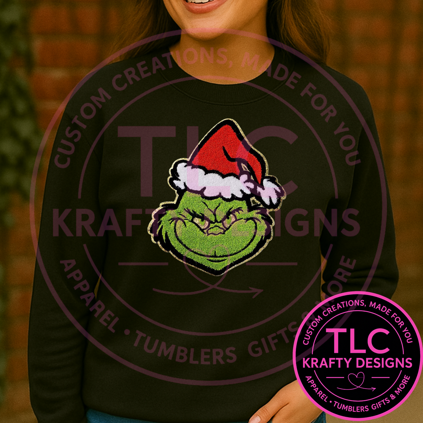 Green Man Grinchy Face Chenille Patch – Feative Christmas Iron-On / Sew-On Applique CK