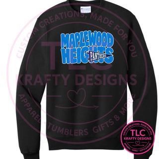 Maplewood Heights Panthers Pennant design on Gildan Heavy Blend crewneck sweatshirt in Black