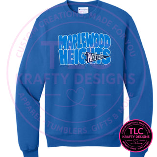 Maplewood Heights Panthers Pennant design on Gildan Heavy Blend crewneck sweatshirt in Royal Blue