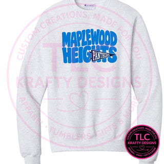 Maplewood Heights Panthers Pennant design on Gildan Heavy Blend crewneck sweatshirt in Sport Grey
