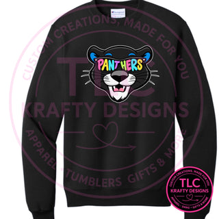 Maplewood Heights Panthers Sunglasses design on Gildan Heavy Blend crewneck sweatshirt in Black