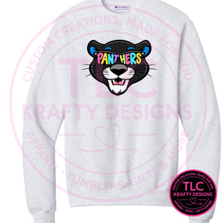 Maplewood Heights Panthers Sunglasses design on Gildan Heavy Blend crewneck sweatshirt in Sport Grey