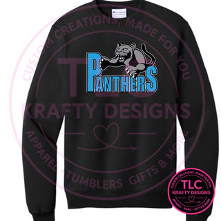 Maplewood Heights Panthers Leaping Panther design on Gildan Heavy Blend crewneck sweatshirt in Black
