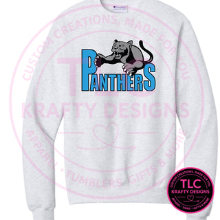 Maplewood Heights Panthers Leaping Panther design on Gildan Heavy Blend crewneck sweatshirt in Sport Grey
