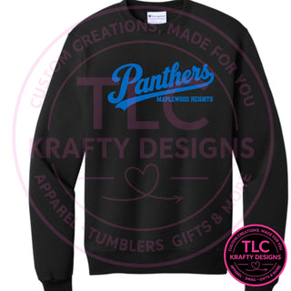 Maplewood Heights Panthers Script design on Gildan Heavy Blend crewneck sweatshirt in Black