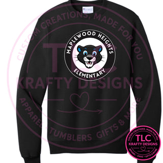 Maplewood Heights Panthers Badge design on Gildan Heavy Blend crewneck sweatshirt in Black