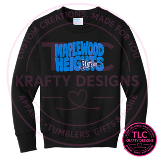 Maplewood Heights Panthers Pennant design on Port & Company Core Fleece crewneck sweatshirt in Jet Black