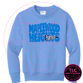 Maplewood Heights Panthers Pennant design on Port & Company Core Fleece crewneck sweatshirt in Carolina Blue