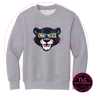 Maplewood Heights Panthers Sunglasses design on Port & Company Core Fleece crewneck sweatshirt in Athletic Heather