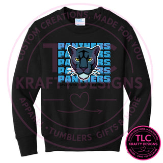 Maplewood Heights Panthers Stacked design on Port & Company Core Fleece crewneck sweatshirt in Jet Black