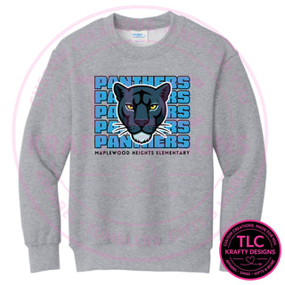 Maplewood Heights Panthers Stacked design on Port & Company Core Fleece crewneck sweatshirt in Athletic Heather