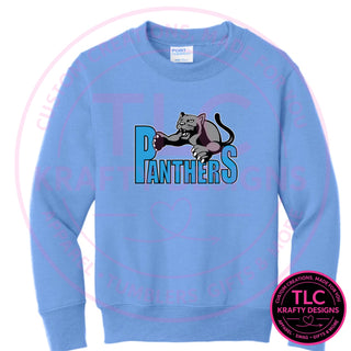 Maplewood Heights Panthers Leaping Panther design on Port & Company Core Fleece crewneck sweatshirt in Carolina Blue