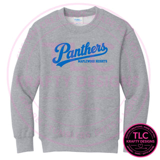 Maplewood Heights Panthers Script design on Port & Company Core Fleece crewneck sweatshirt in Athletic Heather